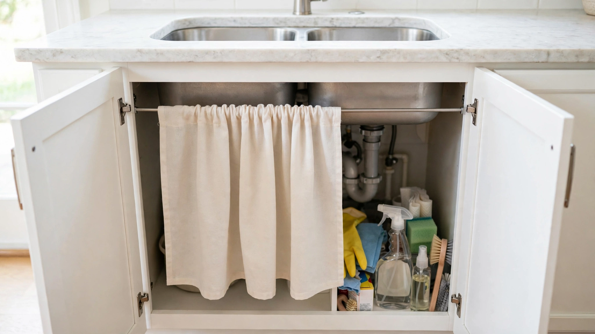 Hide the Under-Sink Mess With a Tension Rod