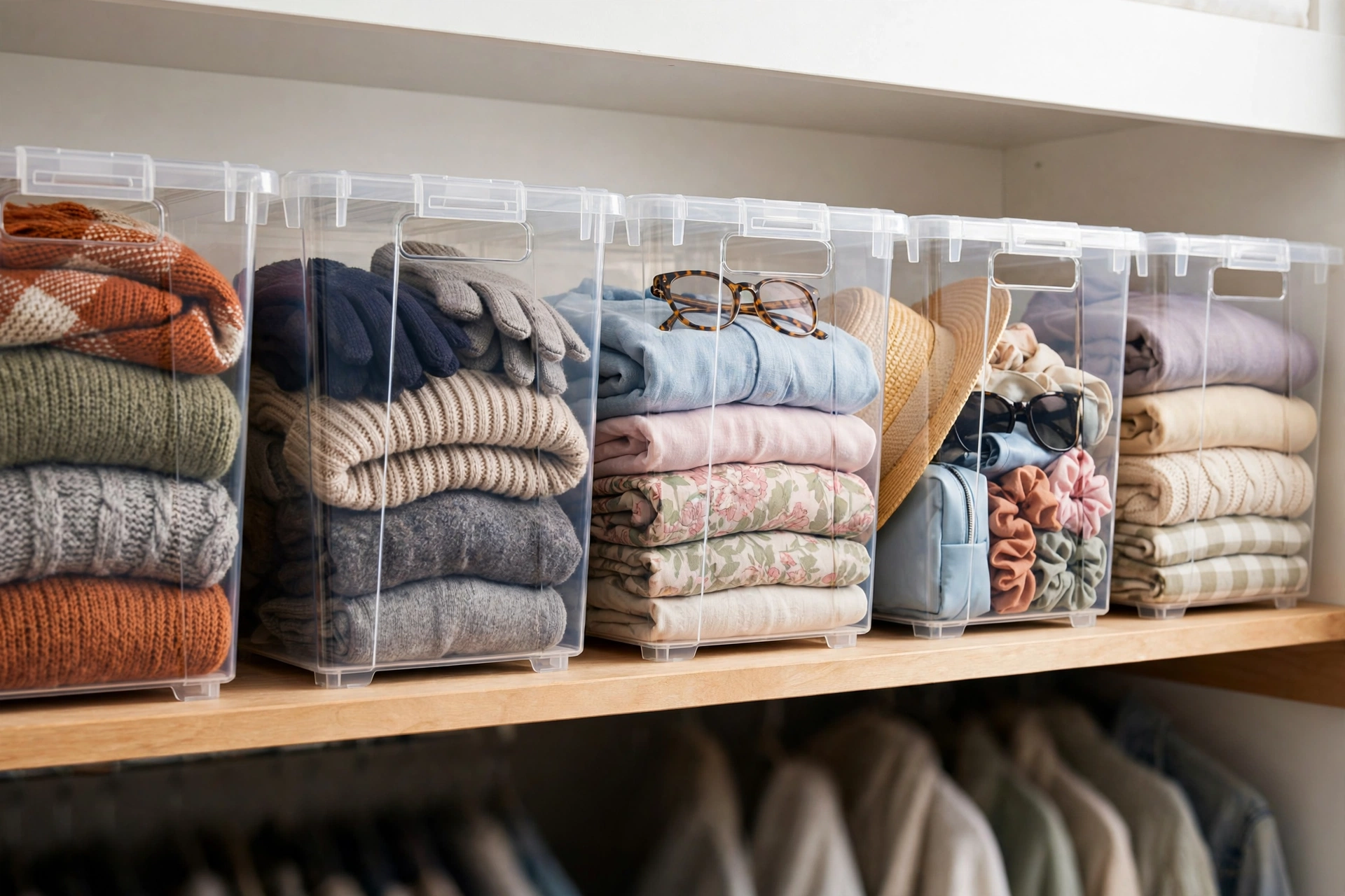 Put Clear Bins on the Top Shelf