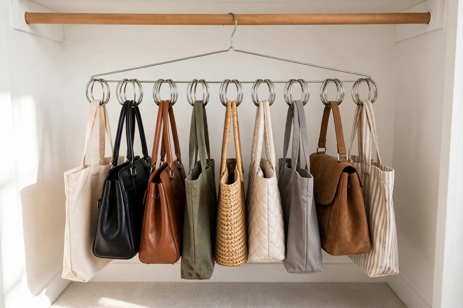 Hang Bags on Shower Curtain Rings